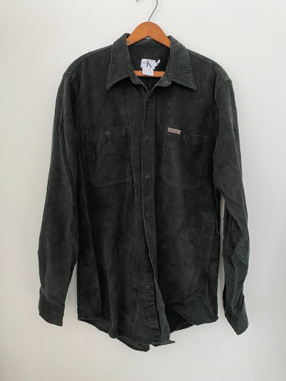 VINTAGE CALVIN KLEIN CASUAL BUTTON DARK GREEN SOLID COLOR